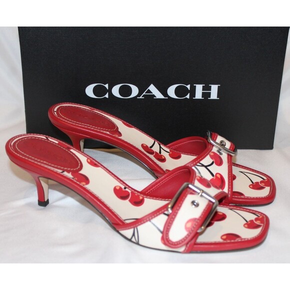 Coach Margot Sandals Cherry Print NIB RED WHITE - Picture 2 of 9